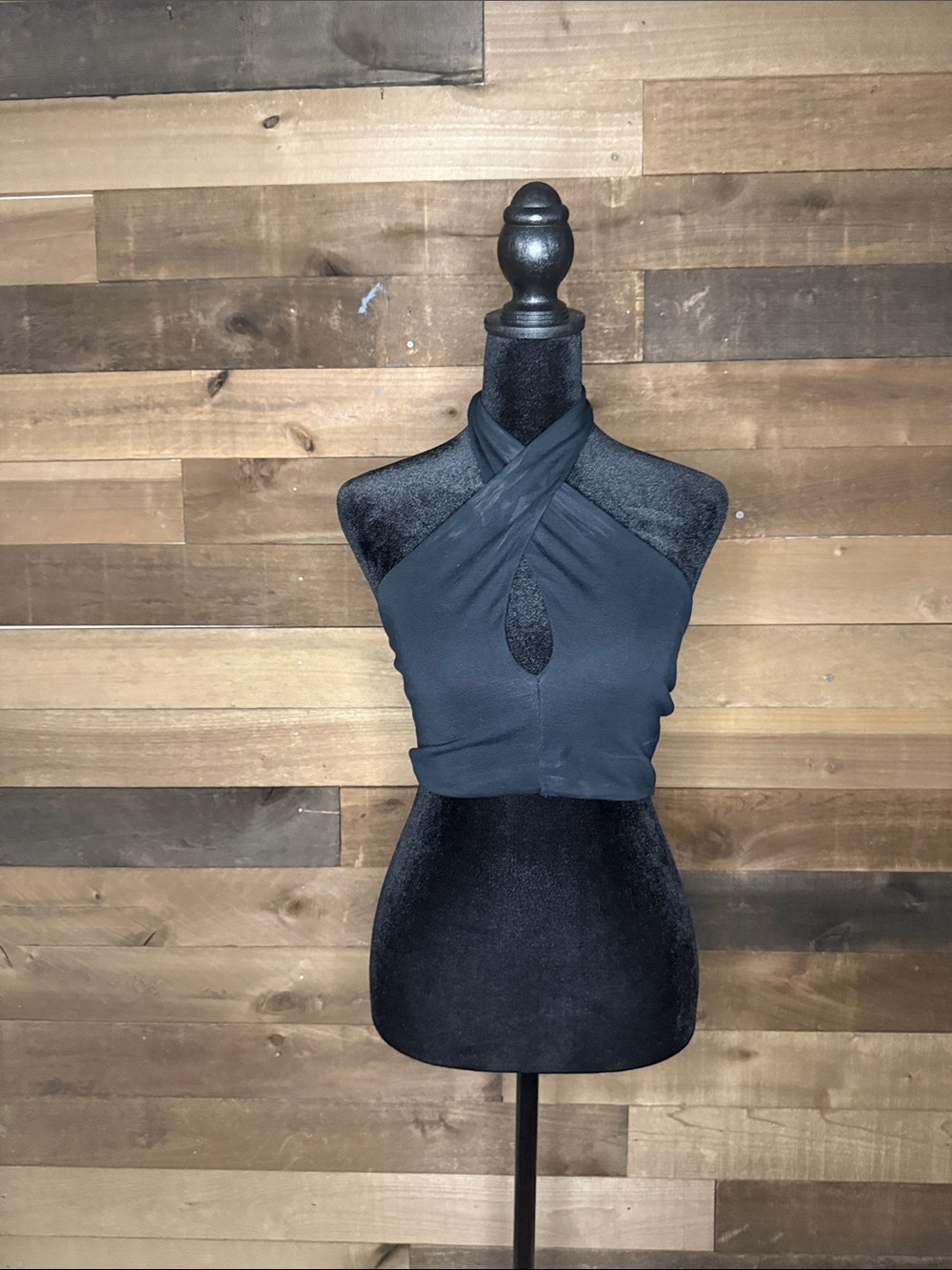 Zara Black Twist Halter Keyhole Crop Top